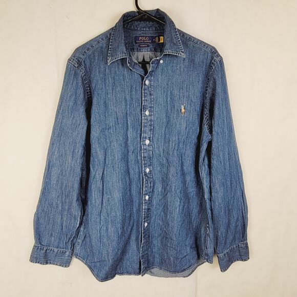 Polo Ralph Lauren denim button up shirt Size medium Long sleeve Preppy Western - Picture 1 of 8